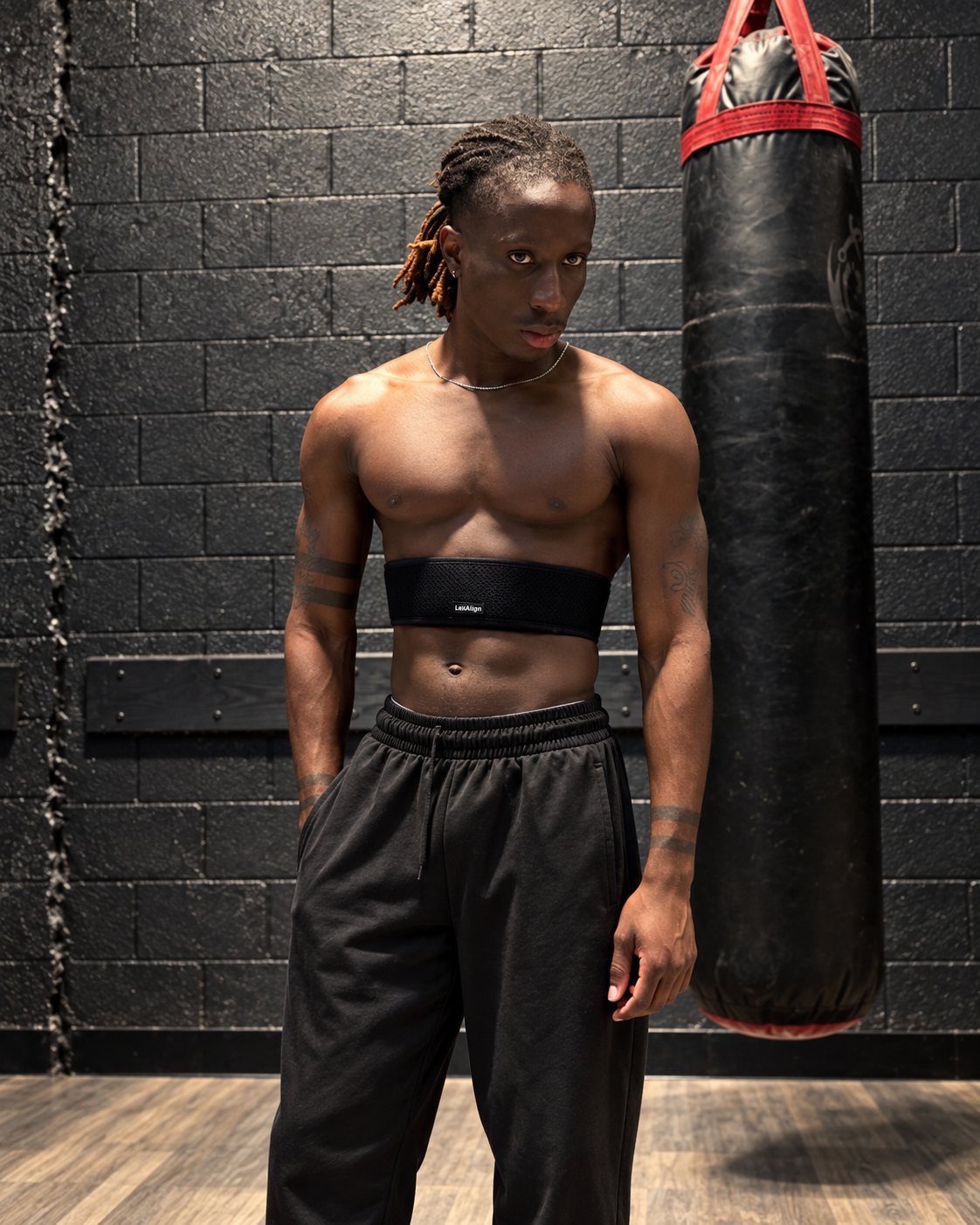 Alex wearing the LexAlign belt in the gym — edited lifestyle image